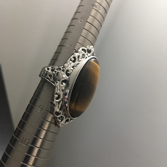 Natural African Tiger's Eye Solitaire Ring in Platinum Over Copper size 8 - Picture 14 of 16